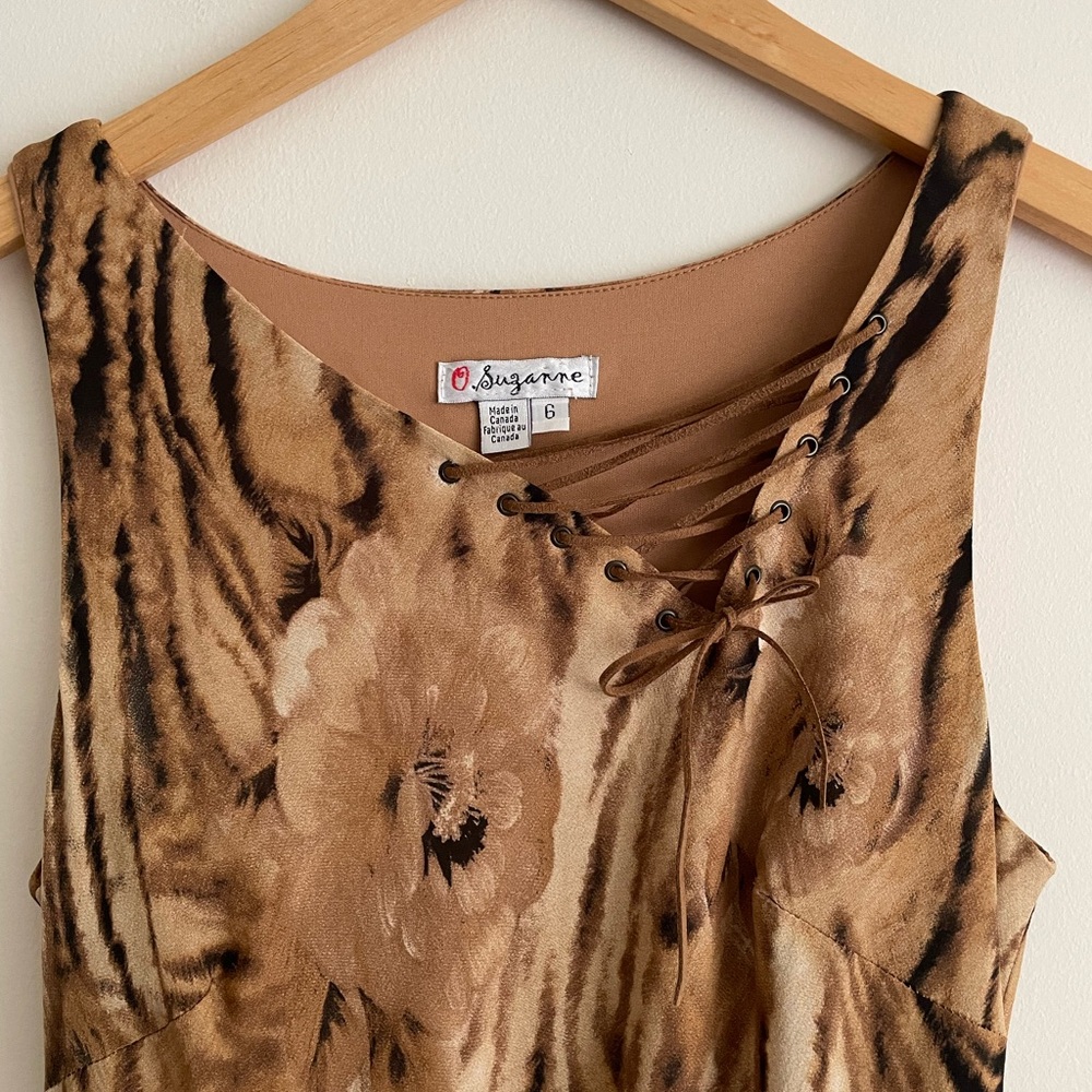 O. Suzanne Y2K Tiger Stripe Print Lace Up Long Midi Slip Dress - Picture 4 of 8